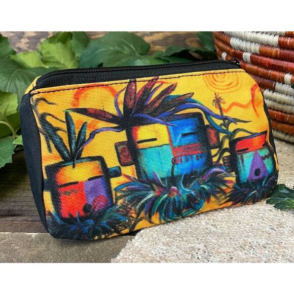 Southwestern Cosmetic Bag Kachinas Trinket Coin Purse Measures approximately 7x5 - Picture 1 of 6